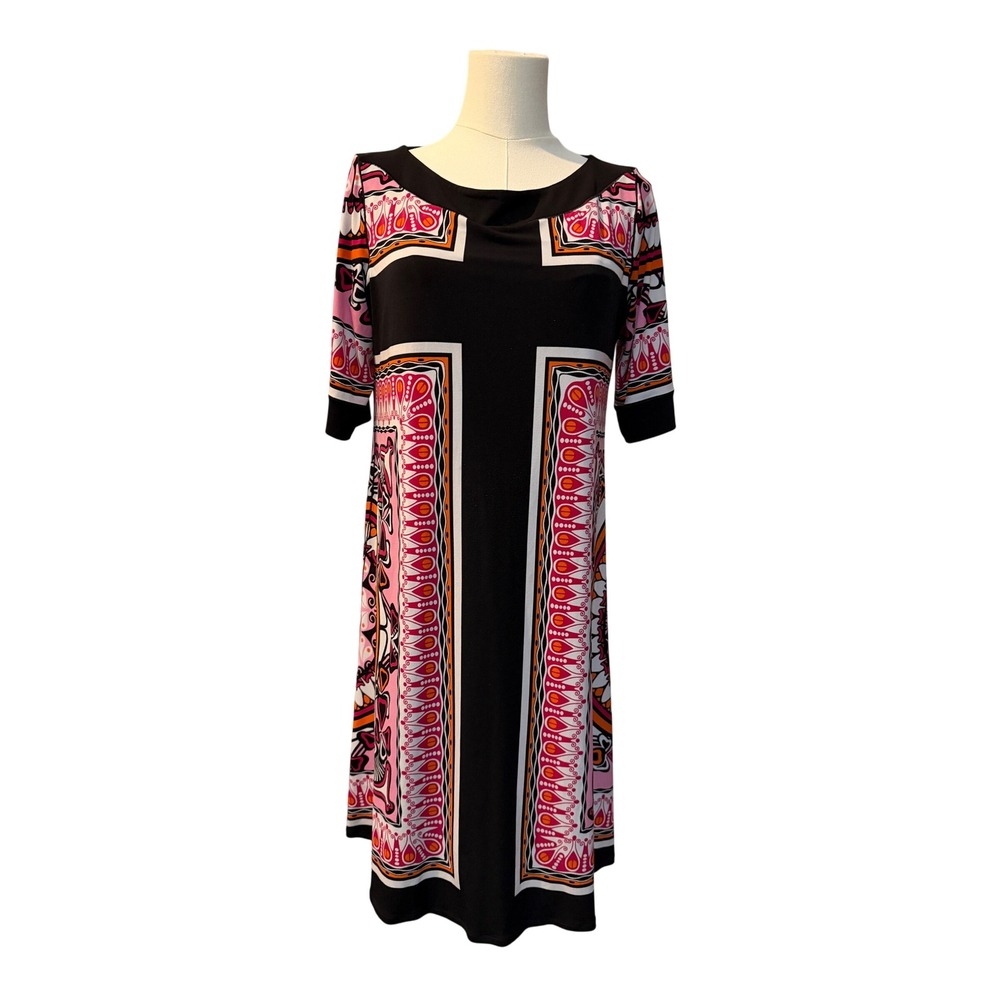 Eva Varro Womens Geometric‎ Print Shift Dress Black Artsy Stretch Retro Large
